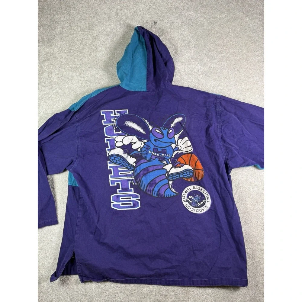 Vtg 90s Charlotte Hornets NBA Hooded Anorak Pullover Jacket Men's M** Made USA